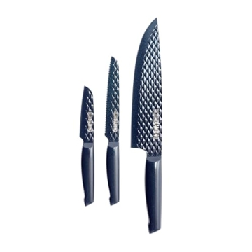 Blue Diamond Sharp Stone Nonstick Stainless Steel Cutlery Set – Chef, Serrated & Paring Knives wit...