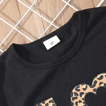 Girls Summer Outfits Two Piece Letter Print Short Sleeve Shirt Cheetah Layered Skirt Picture Day Outfits for School 6t