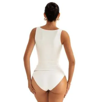 EasyGala Womens V Neck Tank Tops Sleeveless Double Lined Basic Tops Slim Fit Summer Shirts 2025 Cream White