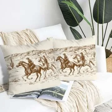Western Throw Pillow Covers Home Decor 18x18 Inch Cute Western Decorative Pillowcase Cushion Cover for Bed Sofa Couch, 2 Sets