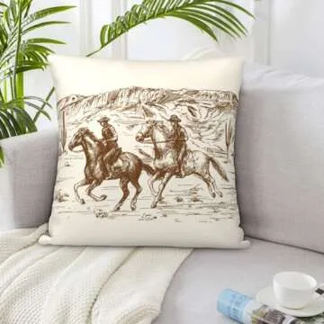 Western Throw Pillow Covers Home Decor 18x18 Inch Cute Western Decorative Pillowcase Cushion Cover for Bed Sofa Couch, 2 Sets