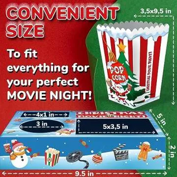 Movie Night Christmas Party Supplies (36ps) - Christmas Movie Night Snack Trays 12pcs & Christmas Popcorn Bags 24pcs - Small Christmas Decorations Indoor Home Decor & Holiday Christmas Party Favors
