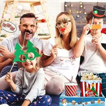 Movie Night Christmas Party Supplies (36ps) - Christmas Movie Night Snack Trays 12pcs & Christmas Popcorn Bags 24pcs - Small Christmas Decorations Indoor Home Decor & Holiday Christmas Party Favors