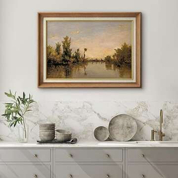 MUDECOR Premium Framed Wall Art Vintage Sunset Horizon Forest Lake Nature Wilderness Illustrations F...