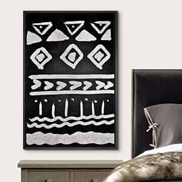 wall26 Framed Canvas Print Wall Art Geometric Arrow & Triangle Tribal Pattern Abstract Shapes Illustrations Modern Art Bohemian Black and White for Living Room, Bedroom, Office - 16"x24" Black