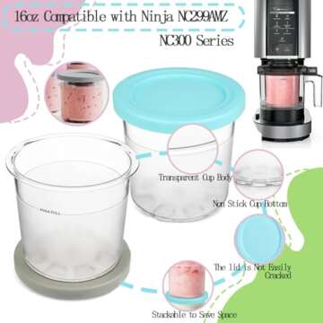 NLXCXUCY 4 Pack Containers Replacement for Ninja Creami Pints and Lids with 160pcs Waterproof Remova...
