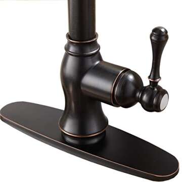 SHACO Antique Single Handle Pull Down Sprayer Oil Rubbed Bronze Kitchen Faucet, Farmhouse Spring Kitchen Faucet Bronze with Deck Plate, Kitchen Faucets for Sink 3 Hole or Single Hole