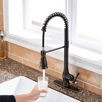 SHACO Antique Single Handle Pull Down Sprayer Oil Rubbed Bronze Kitchen Faucet, Farmhouse Spring Kitchen Faucet Bronze with Deck Plate, Kitchen Faucets for Sink 3 Hole or Single Hole