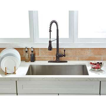 SHACO Antique Single Handle Pull Down Sprayer Oil Rubbed Bronze Kitchen Faucet, Farmhouse Spring Kitchen Faucet Bronze with Deck Plate, Kitchen Faucets for Sink 3 Hole or Single Hole