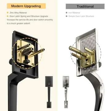 Brightify Black Front Door Handle, Matte Black Exterior Door Handle with Door Lever, Modern Front Door Lock Set, Adjustable Deadbolt with Single Cylinder, Reversible for Right&Left