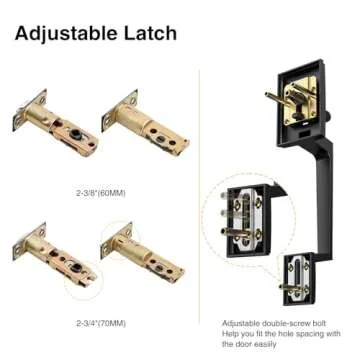 Brightify Black Front Door Handle, Matte Black Exterior Door Handle with Door Lever, Modern Front Door Lock Set, Adjustable Deadbolt with Single Cylinder, Reversible for Right&Left