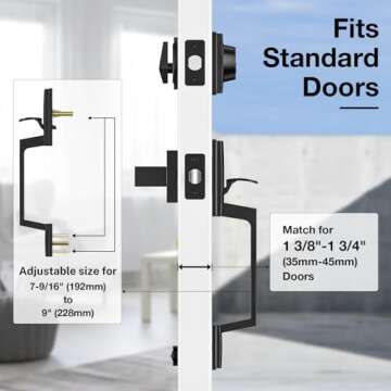 Brightify Black Front Door Handle, Matte Black Exterior Door Handle with Door Lever, Modern Front Door Lock Set, Adjustable Deadbolt with Single Cylinder, Reversible for Right&Left