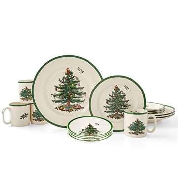 Spode Christmas Tree 16-Piece Dinnerware Set (Service for 4) - Festive Holiday Tableware Collection ...