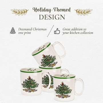 Spode Christmas Tree 16-Piece Dinnerware Set (Service for 4) - Festive Holiday Tableware Collection with Plates, Bowls, Mugs - Fine Earthenware Christmas Dinnerware - Microwave & Dishwasher Safe
