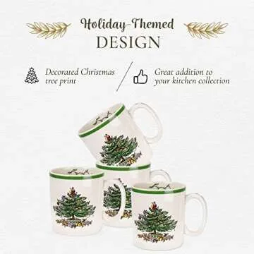 Spode Christmas Tree 16-Piece Dinnerware Set (Service for 4) - Festive Holiday Tableware Collection with Plates, Bowls, Mugs - Fine Earthenware Christmas Dinnerware - Microwave & Dishwasher Safe