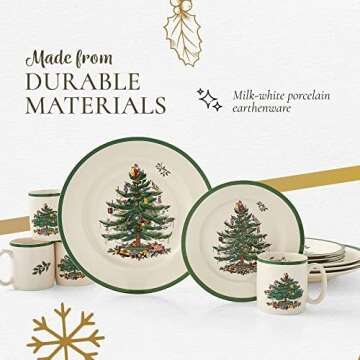 Spode Christmas Tree 16-Piece Dinnerware Set (Service for 4) - Festive Holiday Tableware Collection with Plates, Bowls, Mugs - Fine Earthenware Christmas Dinnerware - Microwave & Dishwasher Safe