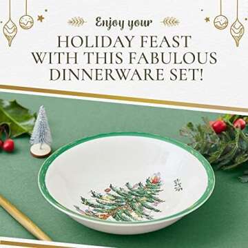 Spode Christmas Tree 16-Piece Dinnerware Set (Service for 4) - Festive Holiday Tableware Collection with Plates, Bowls, Mugs - Fine Earthenware Christmas Dinnerware - Microwave & Dishwasher Safe