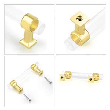 3-3/4'' Clear Drawer Pull Gold Acrylic Cabinet Handle,Kitchen Cabinet Pulls Modern T Bar Crystal Handle Dresser Pull Furniture Hardware