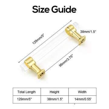 3-3/4'' Clear Drawer Pull Gold Acrylic Cabinet Handle,Kitchen Cabinet Pulls Modern T Bar Crystal Handle Dresser Pull Furniture Hardware