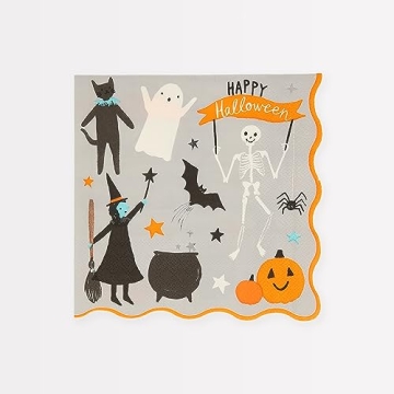 Meri Meri Halloween Napkins (Pack of 16) - Fun & Festive 3-Ply Disposable Paper Napkins