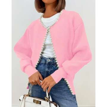 Kedera Pearl Trim Cardigan Fall Sweater for Women Dressy 2024 Open Front Long Sleeve Beading Knit Ou...