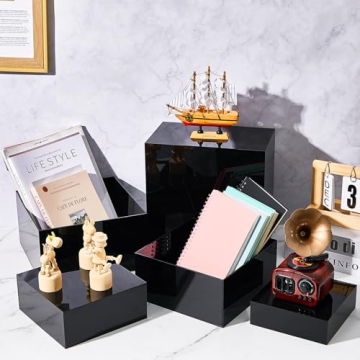 Sintuff Buffet Risers 5 Pcs Acrylic Food Display Risers for Buffet Table Dessert Cake Jewelry Figures Show Decor Acrylic Cube Boxes Nesting Risers with Hollow Bottoms(6/7/8/9/10inch,Black)