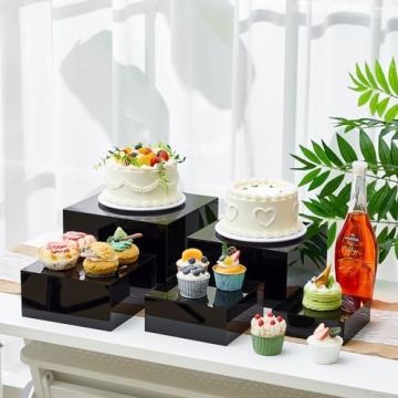 Sintuff Buffet Risers 5 Pcs Acrylic Food Display Risers for Buffet Table Dessert Cake Jewelry Figures Show Decor Acrylic Cube Boxes Nesting Risers with Hollow Bottoms(6/7/8/9/10inch,Black)