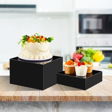 Sintuff Buffet Risers 5 Pcs Acrylic Food Display Risers for Buffet Table Dessert Cake Jewelry Figures Show Decor Acrylic Cube Boxes Nesting Risers with Hollow Bottoms(6/7/8/9/10inch,Black)