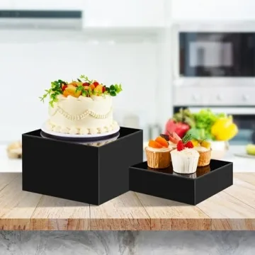 Sintuff Buffet Risers 5 Pcs Acrylic Food Display Risers for Buffet Table Dessert Cake Jewelry Figures Show Decor Acrylic Cube Boxes Nesting Risers with Hollow Bottoms(6/7/8/9/10inch,Black)