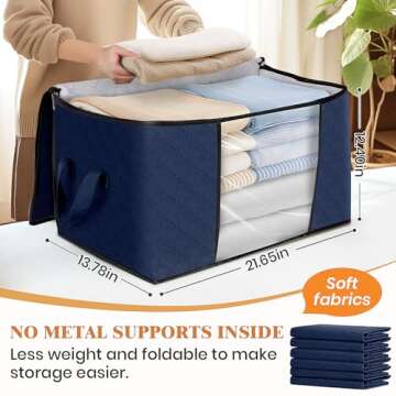 Fab totes 6 Pack Clothes Storage, Foldable Thick Fabric Blanket Storage Bags, Storage Containers for...