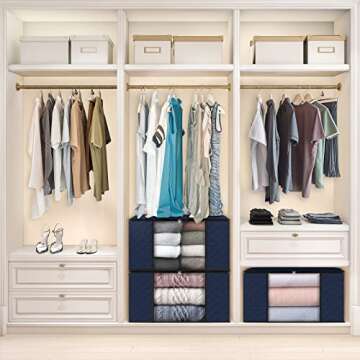 Fab totes 6 Pack Clothes Storage, Foldable Thick Fabric Blanket Storage Bags, Storage Containers for Organizing Bedroom, Closet, Clothing, Comforter, Organization and Storage with Handle,Blue