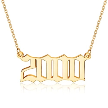 M MOOHAM 2000 Necklace Birth Year Necklace, Teen Girls Gifts Old English Birth Year Number Pendant G...