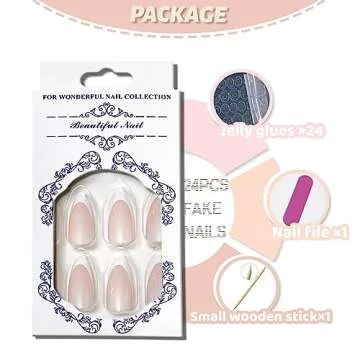 YOSOMK French Tip Press on Nails Almond Medium Fake Nails with Chrome Designs Glossy Nude False Nails Mirror Glue on Acrylic Nails for Women