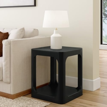 Plank+Beam Modern Rounded Square Side Table with Shelf, Solid Wood End Table for Living Room, 20in, ...