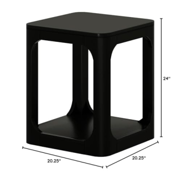 Plank+Beam Modern Rounded Square Side Table with Shelf, Solid Wood End Table for Living Room, 20in, Black