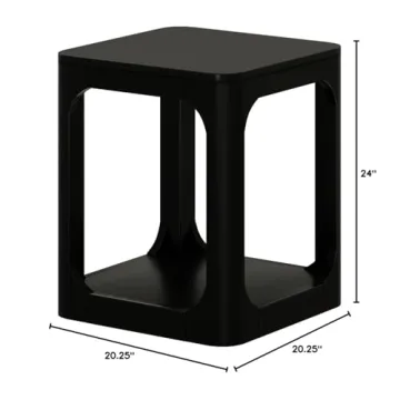 Plank+Beam Modern Rounded Square Side Table with Shelf, Solid Wood End Table for Living Room, 20in, Black