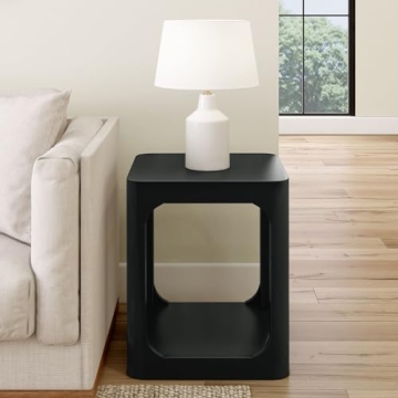 Plank+Beam Modern Rounded Square Side Table with Shelf, Solid Wood End Table for Living Room, 20in, Black