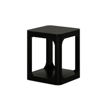Plank+Beam Modern Rounded Square Side Table with Shelf, Solid Wood End Table for Living Room, 20in, Black