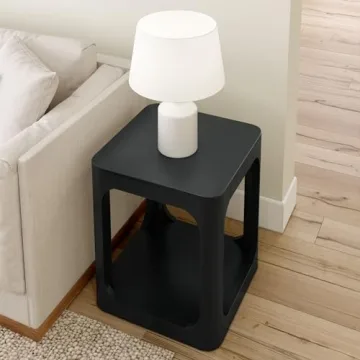 Plank+Beam Modern Rounded Square Side Table with Shelf, Solid Wood End Table for Living Room, 20in, Black