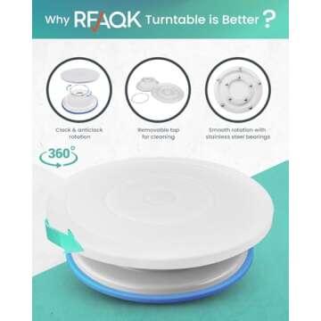 RFAQK 64 PCs Cake Decorating Kit for Beginners Includes Video Course, Booklet + Baking Supplies Gift - Cake Stand, Leveler, 24 Numbered Piping Tips, Straight & Offset Spatula, & Scraper sets