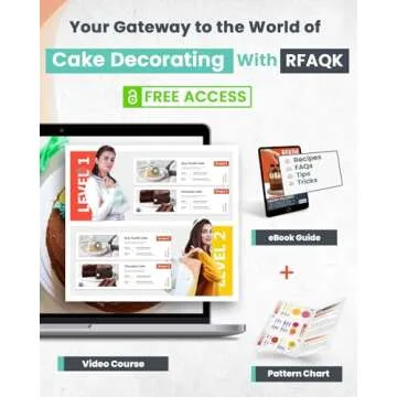 RFAQK 64 PCs Cake Decorating Kit for Beginners Includes Video Course, Booklet + Baking Supplies Gift - Cake Stand, Leveler, 24 Numbered Piping Tips, Straight & Offset Spatula, & Scraper sets