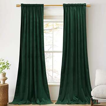 StangH Dark Green Curtains Velvet for Bedroom, Christmas Home Decoration Back Tab Rod Pocket Thermal...