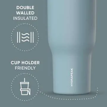 Hydrapeak Voyager 40 Oz Stainless Steel Tumbler with Handle, Insulated Water Bottle With Straw & Lid, Cupholder Friendly Reusable Travel Mug (Agave Blue)