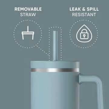 Hydrapeak Voyager 40 Oz Stainless Steel Tumbler with Handle, Insulated Water Bottle With Straw & Lid, Cupholder Friendly Reusable Travel Mug (Agave Blue)