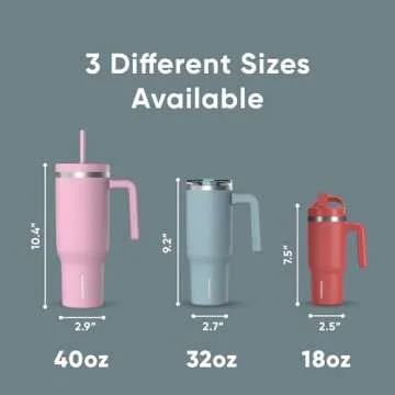 Hydrapeak Voyager 40 Oz Stainless Steel Tumbler with Handle, Insulated Water Bottle With Straw & Lid, Cupholder Friendly Reusable Travel Mug (Agave Blue)