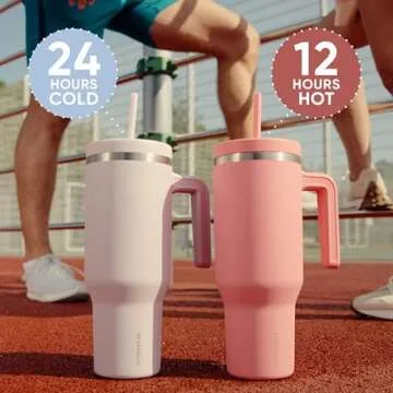 Hydrapeak Voyager 40 Oz Stainless Steel Tumbler with Handle, Insulated Water Bottle With Straw & Lid, Cupholder Friendly Reusable Travel Mug (Agave Blue)