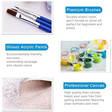 cupmod Paint by Number for Adults, 4 Pieces Paint by Numbers for Adults Beginner Drawing Paintwork with Paintbrushes Cityscape Paint Canvas Oil Painting 12X16inch