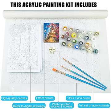 cupmod Paint by Number for Adults, 4 Pieces Paint by Numbers for Adults Beginner Drawing Paintwork with Paintbrushes Cityscape Paint Canvas Oil Painting 12X16inch