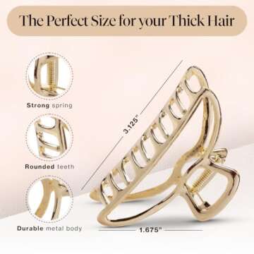 Kitsch Metal Claw Clips, Large Claw Clips for Thick Hair, Metal Hair Clips for Women, Gold Hair Clip...
