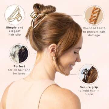 Kitsch Metal Claw Clips, Large Claw Clips for Thick Hair, Metal Hair Clips for Women, Gold Hair Clips & Silver Hair Clips, Hair Claw Clips for Thin Hair, Metal Clips for Hair, 2pc Gold & Hematite